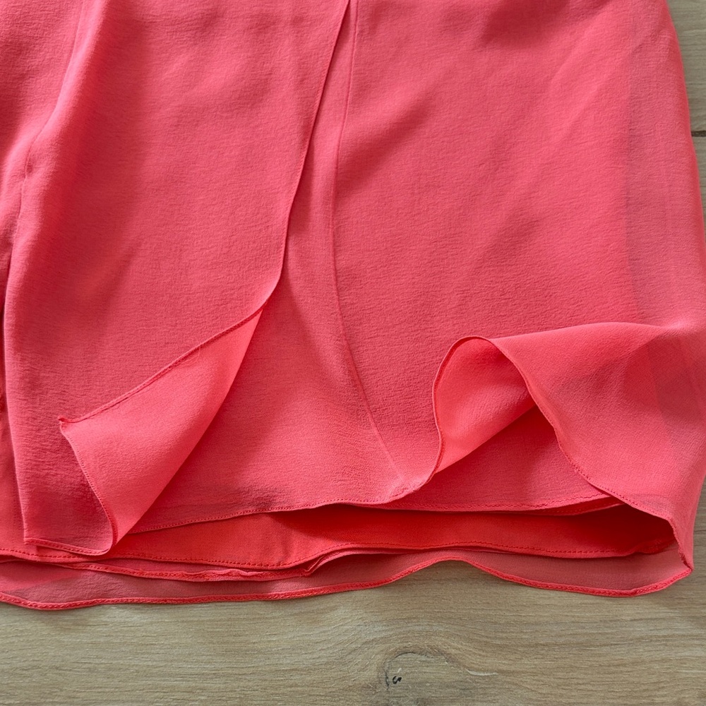 Carolina Herrera New York Coral Pink 100% Silk Chiffon Wrap Skirt Womens Size 14 - Picture 5 of 12